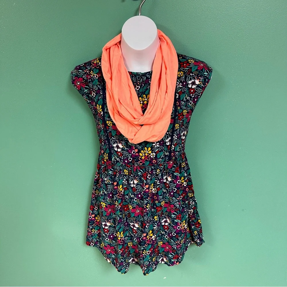 Crazy 8 Multicolor Floral Dress & Coral Infinity Scarf Matching Set Girl Size 7
